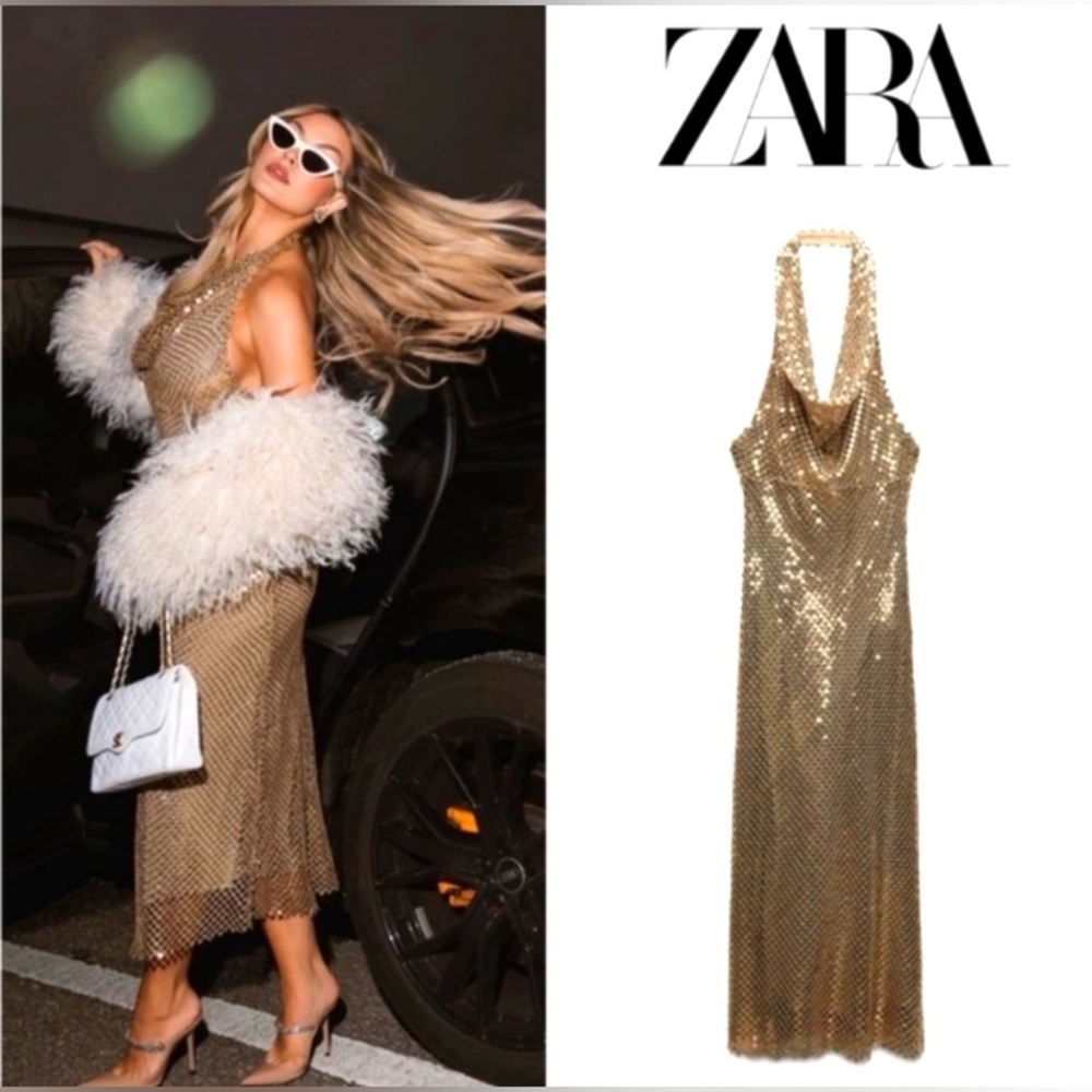 Zara GOLD MESH SLIP DRESS